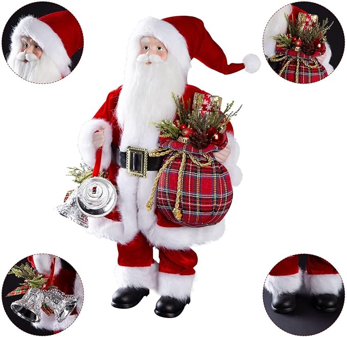 Uten 18" Santa Claus Decorations, Christmas Standing Figurine Ornaments with Gifts Bag and Bell for New Year Christmas Decoration Navidad Natal Gifts.