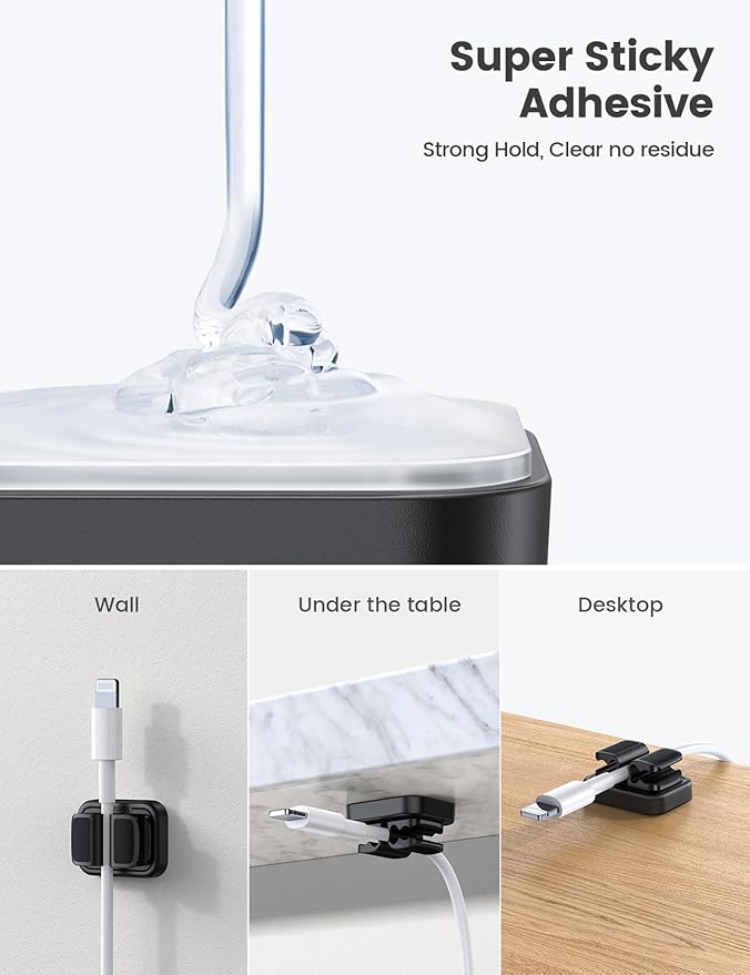 3-in-1 Cord Spring Clip Holder - Lamicall Small Clips for Desk Cable Organizer, Adhesive Adjustable Cable Holder for Charger Wire, USB Cord, Office, Car, Cord Management, Desk Accessories, 6Pcs