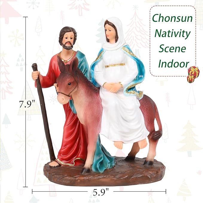 Christmas Village 7.9 Inch Nativity Sets Figurine Nativity Scene Interior Display Figurines Decorations Room Tabletop Indoor Decor