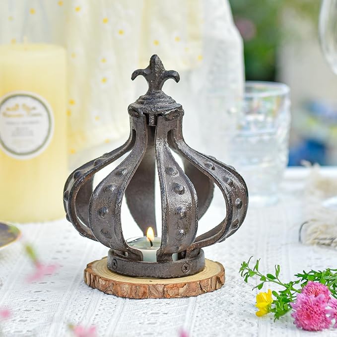 Sungmor Cast Iron Crown Sculpture, Antique Brown with Rustic Accent, Creative Candle Cover, Centerpiece Art Crown Statue for Tabletop Decor, Bookshelf, Special Occasions