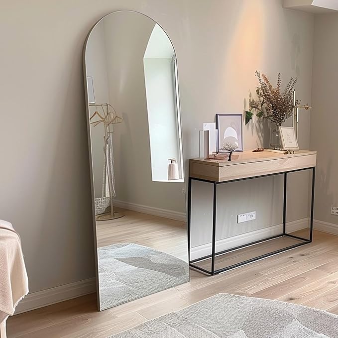 TinyTimes 65''x22'' Arched Full Length Mirror with Stand, Full Body Mirror Full Length Floor Freestanding, Wall Mounted Mirrors for Bedroom Living Room Cloakroom (White)