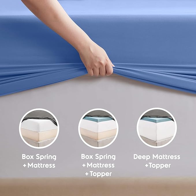Nestl Extra Deep King Sheet Set - 6 Piece Breathable & Cooling Sheets - Hotel Luxury Bedding Set w/18-24 Inch Deep Pockets - Easy & Secure Fit - Super Soft, Wrinkle Free & Comfy - Calm Blue