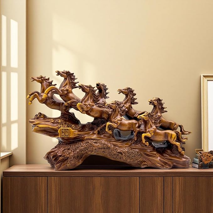 FUNSXBUG Chinese Feng Shui Horses Statue Sculpture - Resin Running Horse Figurines Home Office Decoration Tabletop Decor Ornaments for Wealth and Success Good Lucky Gifts