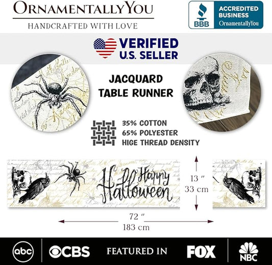 Timeless Table Runner with Elegant Designs for Every Occasion (Elegant 72" Gothic Jacquard Table Runner, Halloween Tablecloth with Spider Webs and Black Ravens)