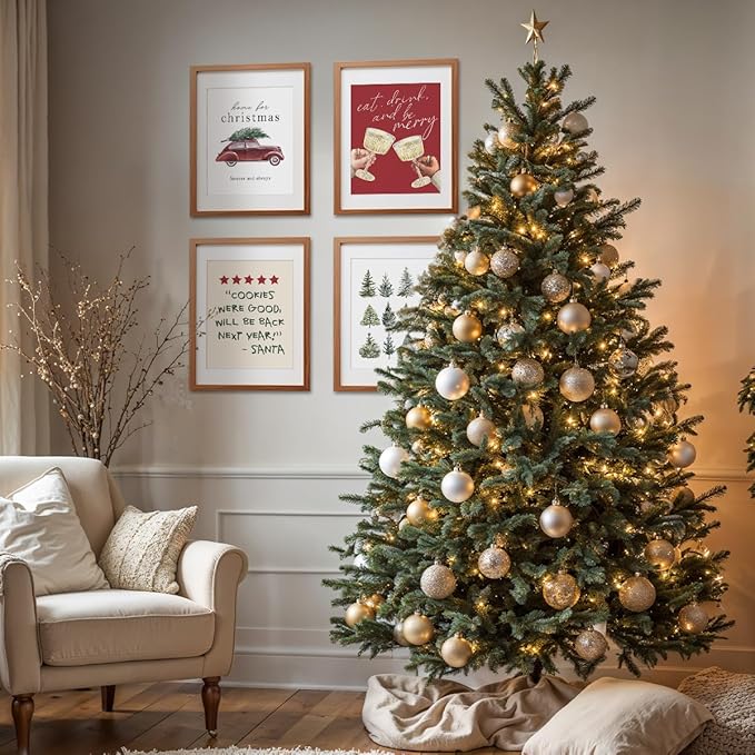 ETVISO Christmas Decor, Christmas Trees Wall Art Prints Set of 4, Retro Vintage Xmas Poster, Funny Winter Holidays Gift Print Decor for Gallery Living Room Bathroom, 8x10 (Unframed)