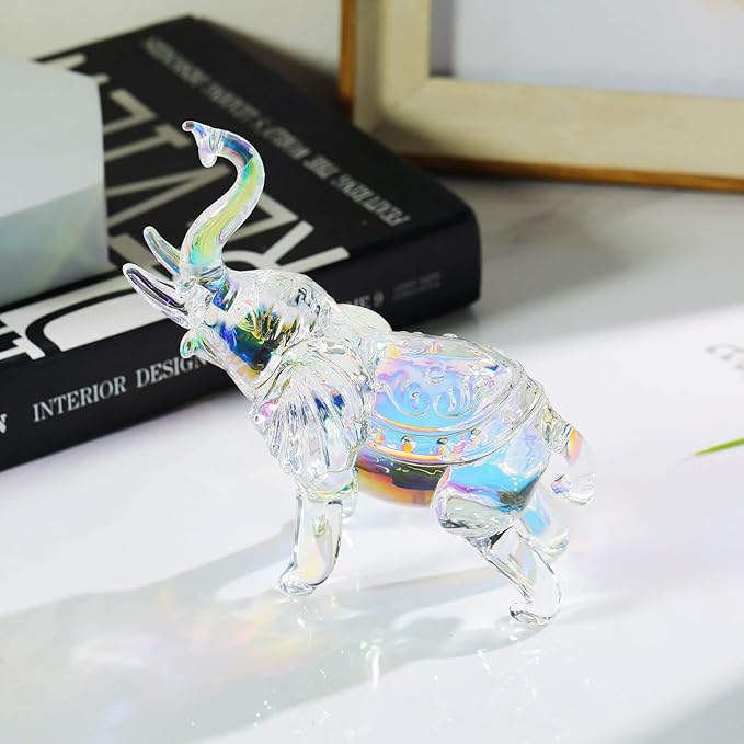 YWHL Cute Crystal Glass Elephant Figurine, Collectible Gifts for Elephant Lovers Women, Animal Statue for Home Decoration