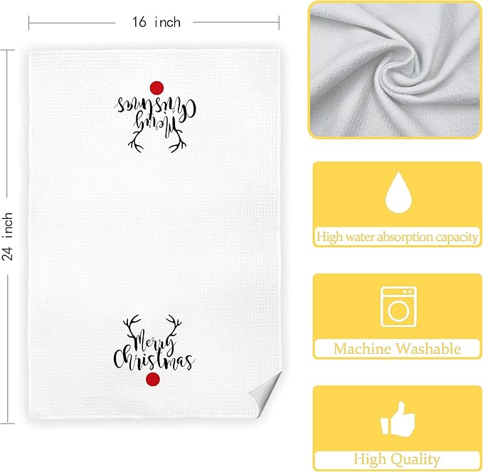Christmas Red Nose Reindeer Decorative Hand Towels, Funny Christmas Dish Towels for Bathroom & Kitchen, 16x24 Inches