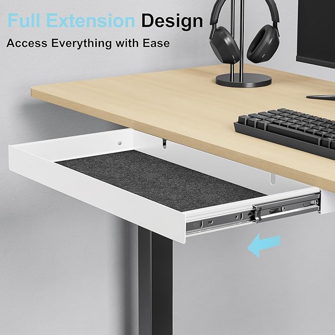 20.1 inch Under Desk Drawer, Pull-Out Storage Organizer with Full Extension Ball-Bearing Slides, Carbon Steel Undermount Drawer for Home Office Standing Desk