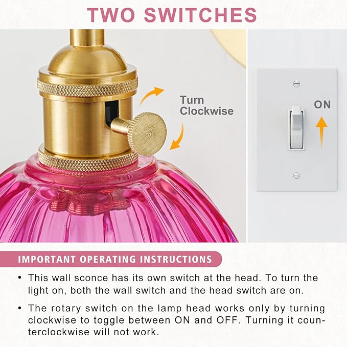 Wall Sconces Set of Two Hardwired, Vintage Sconce Light with Tulip Ruby Red Glass Lampshade, Bathroom Wall Lights with Switch, Gold Wall Light Sconces Wall Decor Set of 2