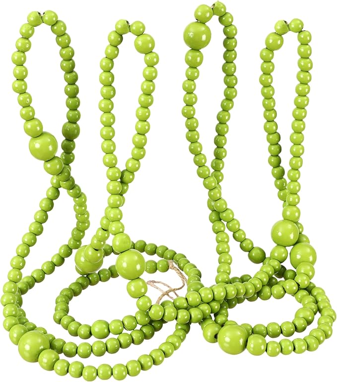 12 Feet Christmas Wooden Beads Garland Round Craft Farmhouse Vintage Wood Bead Garlands for Xmas Decoration Supplies(Green)