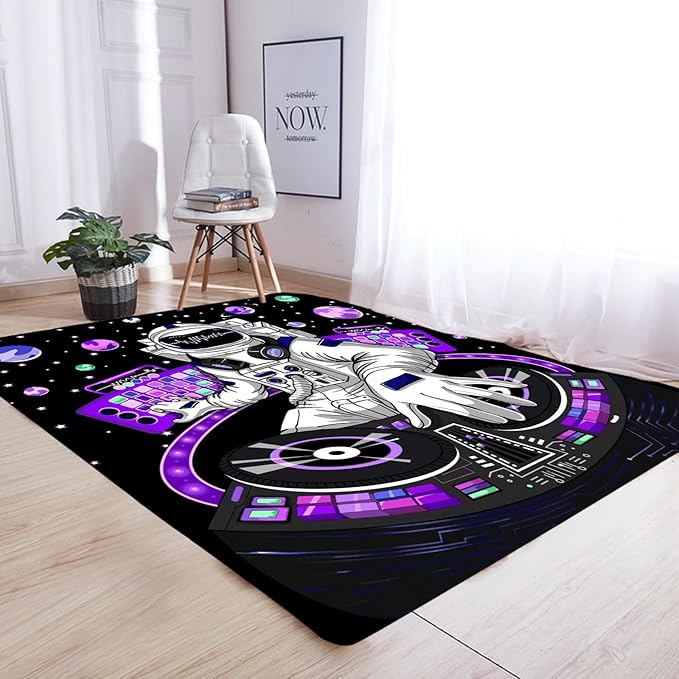 kxry 2 * 3 Feet Space Astronaut Galaxy Soft Area Rugs for Kids Girls Boys Purple Outer Space Themed Floor Carpet for Living Room Bedroom Dorms Nursery Rooms Home Decor Aesthetic