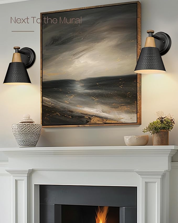 FEMILA Black Wall Sconces, Rustic Industrial Wall Lamps, 1-Light Sconces Wall Lighting with Hammered Metal Shade, Bathroom Vanity Light Fixture for Bedroom Living Room Kitchen,4FG59B BK