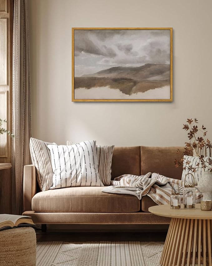 KISSFOX Framed Vintage Landscape Wall Art Natural Scenery Canvas Prints Colorful Painting Artwork Rustic Farmhouse Pictures Decor Living Room Office Bedroom Bathroom Kitchen