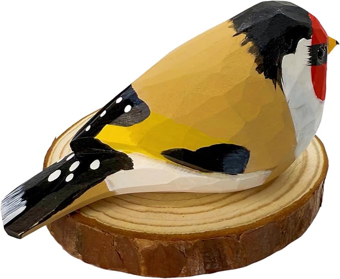 Wooden Bird Figurines Funny Desk Accessories Hand Carved Wood Decorative Small Birds Animal Miniature Statues Ornament for Home Room Decor (Black Beige)