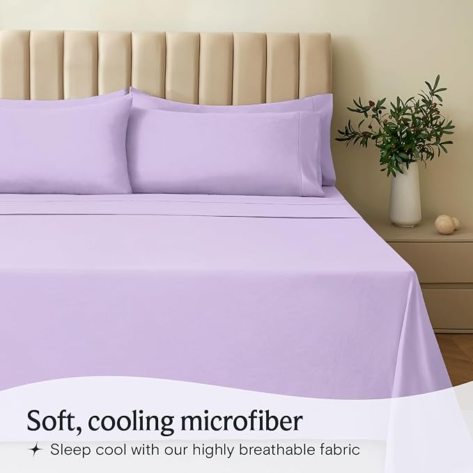 LuxClub 4 PC California King Sheet Set, Breathable Luxury Bed Sheets, Deep Pockets Wrinkle Free Cooling Sheets Machine Washable Hotel Bedding Silky Soft - Lavender Cal King