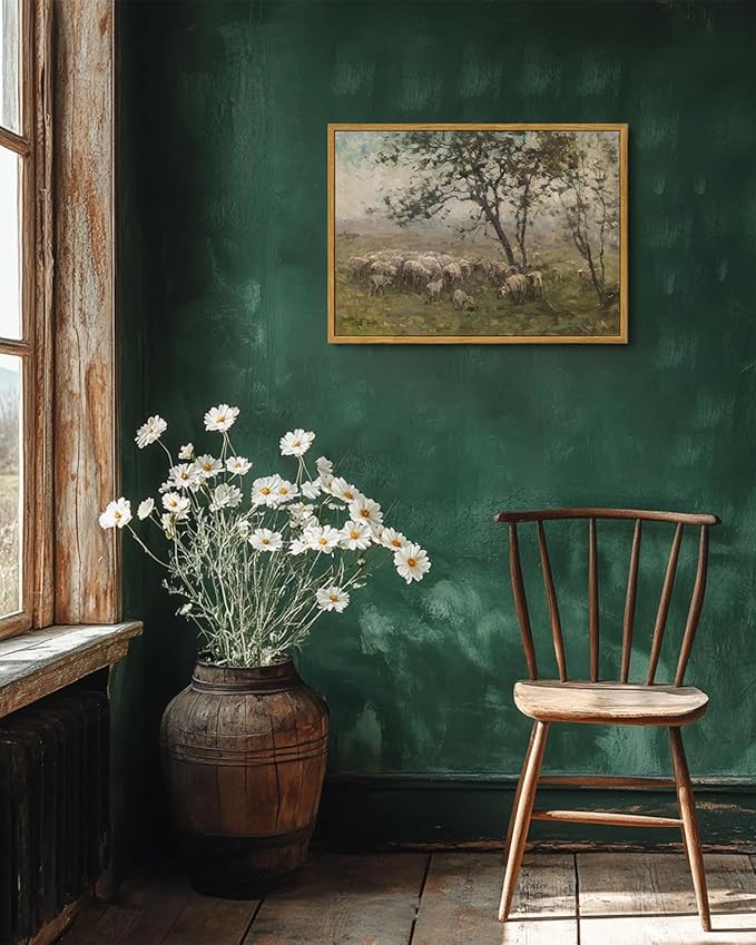 KISSFOX Framed Vintage Landscape Wall Art Natural Scenery Canvas Prints Colorful Painting Artwork Rustic Farmhouse Pictures Decor Living Room Office Bedroom Bathroom Kitchen