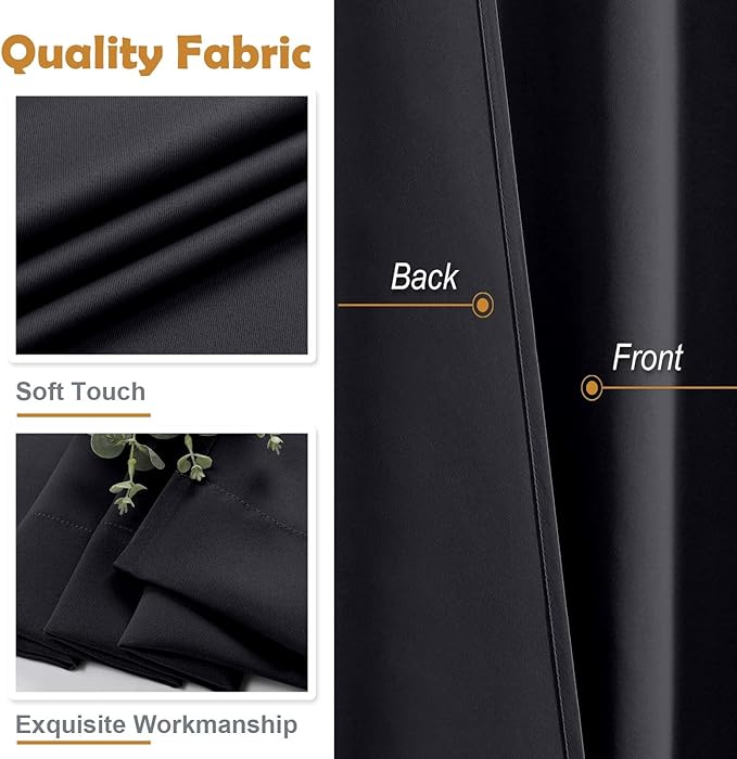 Aiyufeng Halloween Black Short 36 Inches Blackout Curtain 2 Panels Set, Half Window Rod Pocket Privacy Curtain Tiers for Kitchen, Curtains Blackout for Bathroom Shades, W40 x L36 Inch, Black