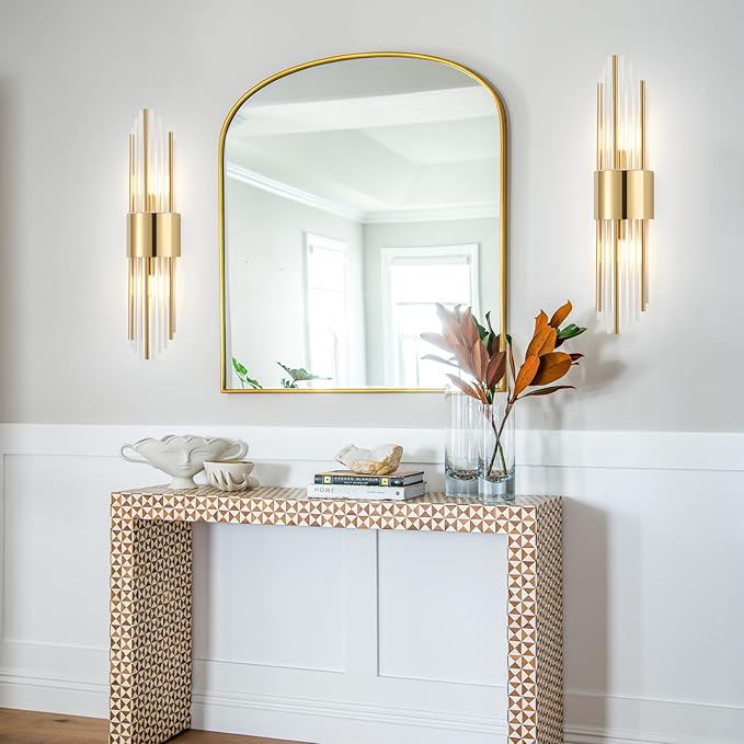 Wall sconces Set of Two, Gold sconces Wall Set of 2, 2-Light Modern Brushed Titanium Gold Wall Sconce, scones Lighting, Modern Wall sconces, for Living Room, Bathroom, Vanity, Staircase, Hallway