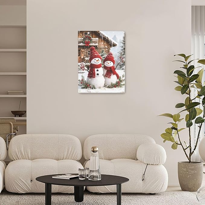 Zyphren Christmas Snowman Wall Art Winter Picture Wall Decor Snowman Canvas Print Painting Home Artwork Gifts for Living Room Bedroom Bathroom 12"x16"