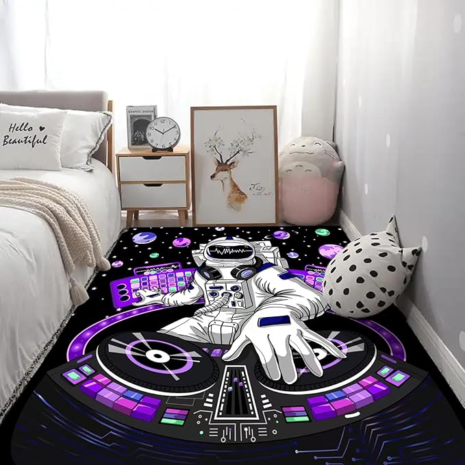 kxry 2 * 3 Feet Space Astronaut Galaxy Soft Area Rugs for Kids Girls Boys Purple Outer Space Themed Floor Carpet for Living Room Bedroom Dorms Nursery Rooms Home Decor Aesthetic