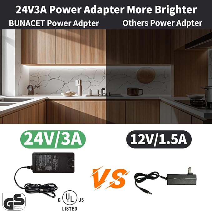 80FT/24m COB LED Strip Light (2 Rolls of 40ft) Warm White Dimmable 6500K High Lumen CRI 90+ with 24V Power Adapter RF Remote LED Lights for Bedroom Counter Under Cabinet Kitchen Projects
