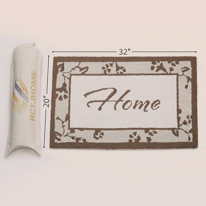 20"x32" Thick Entryway Indoor Mat, Dirt Trapping Door Mat, Americana Feel Hooked Rug, Heavy Duty Door Mat Outside Entrance, Shoe Scraper, Welcome Mat for Front & Back Door, Beige