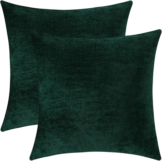 Jeneoo Hunter Green Decorative Throw Pillow Covers Soft Chenille Comfy Square Couch Cushion Cases for Living Room Sofa Decor (Set of 2, 18 x 18 Inches)