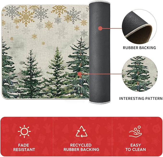 Artoid Mode Xmas Trees Deer Snowflakes Christmas Kitchen Mats Set of 2, Winter Home Decor Low-Profile Kitchen Rugs - 17"x29"+17"x36"+17"x47"