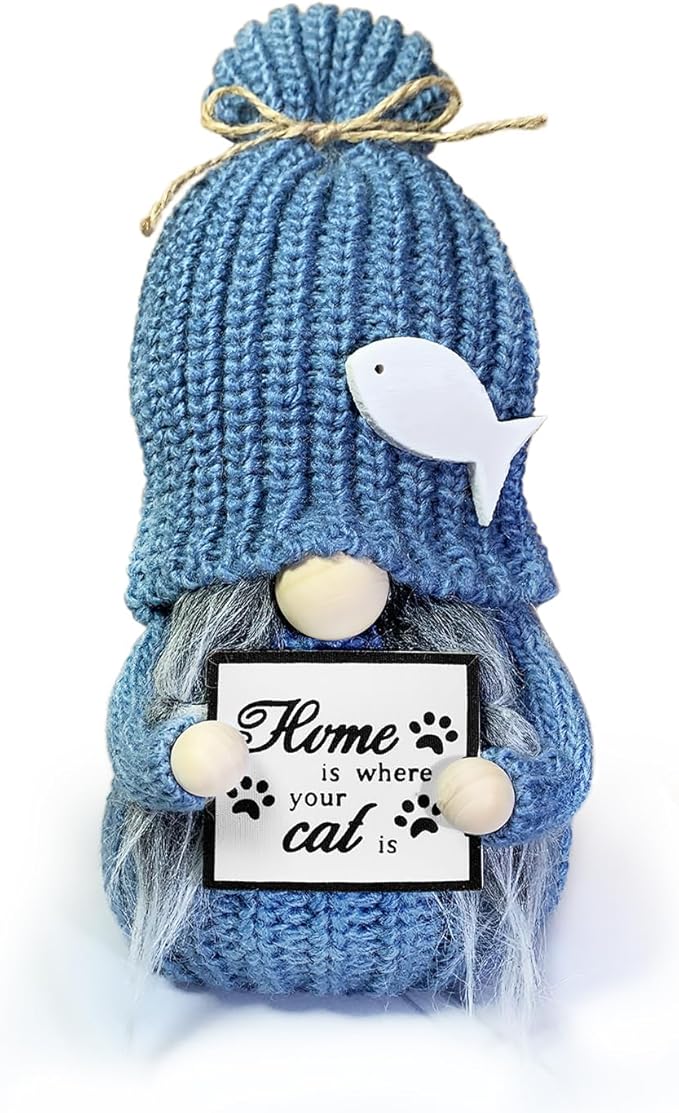 Cat Lover Gnome - Handmade Scandinavian Gnome Figurine - Home Decor for Cat Owners - Cute Pet-Themed Shelf & Mantel Decoration - Gift for Cat Lovers