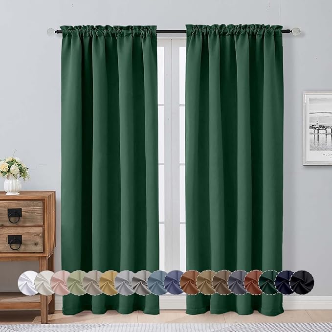 Aiyufeng Ever Green Blackout Curtains for Bedroom 72 Inch Length 2 Panels Set, Thermal Insulated Rod Pocket Door Window Curtains for Patio French Door Front Door, W40 x L72 Inch, Ever Green