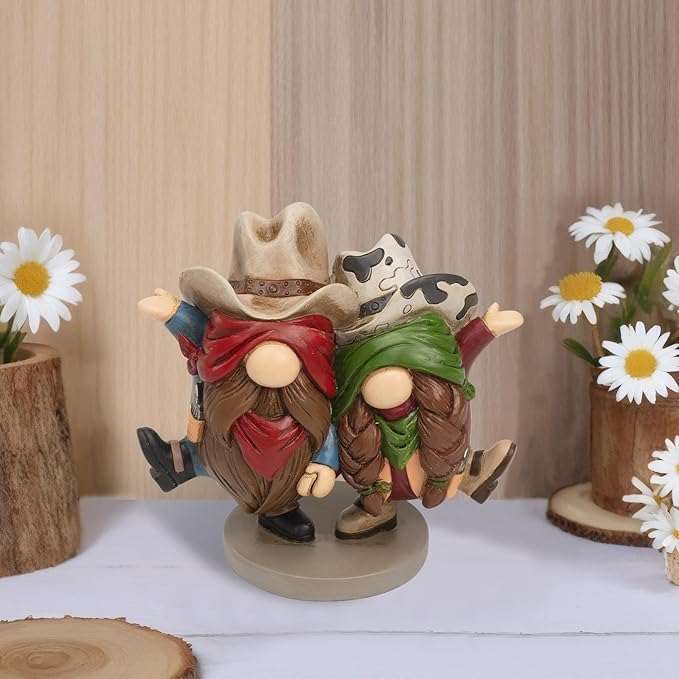 Western Cowboy Cowgirl Gnomes Decor, 5.1x4.9 Inchs Resin Figurines Southwestern Table Shelf Desk Indoor Decorations for Home, Cowboy Gifts