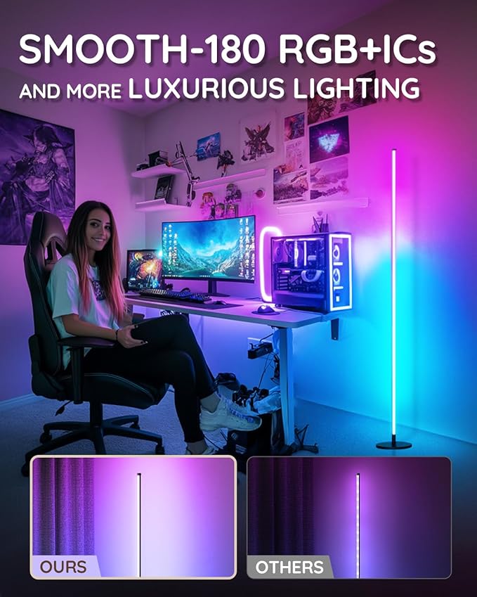 unionlux Corner Floor Lamp 2 Pack with APP/Remote, RGB Corner Light with IC Chasing Lights, Modern Floor Lamp for Gaming Living Room Bed Room