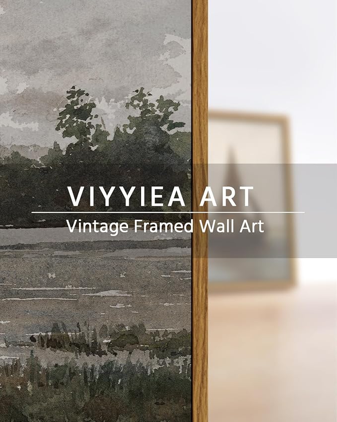 VIYYIEA Vintage Nature Large Framed Wall Art, Lakeside Landscape Paintings Art Decor Aesthetic, Canvas Print Artwork, Retro Scenery Wall Pictures for Bedroom Bathroom Office 20x30 Inch