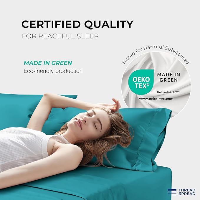 THREAD SPREAD 100% Egyptian Cotton King Size Sheets Set - Luxury 1200 Thread Count Egyptian Cotton Sheets King Size, 17" Deep Pocket, Soft, Cooling Sateen Weave Hotel Quality Bedding Set - Teal