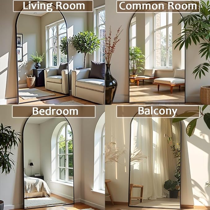 Arched Full Length Mirror, 81"x41" Large Floor Mirror with Stand, Oversized Full Body Mirrors for Leaning or Hanging, Wall Mounted Mirrors for Bedroom, Living Room,Dressing Room, Black