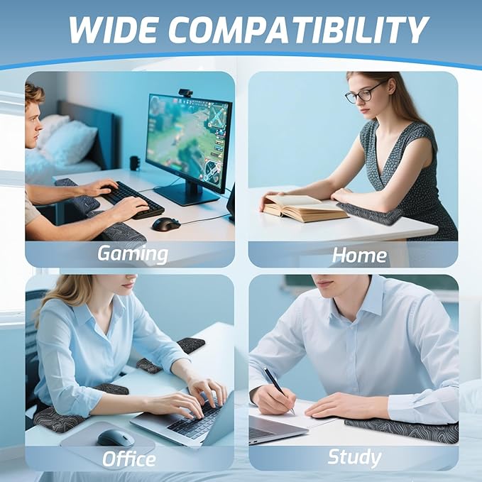 2-Piece L-Shaped Desk Edge Cushion,Memory Foam Elbow Pad & Wrist Rest,Non-Slip Ergonomic Design for Comfortable Typing & Elbow Pain Relief,Ideal for Office, Gaming,Home Use (Map Pattern)