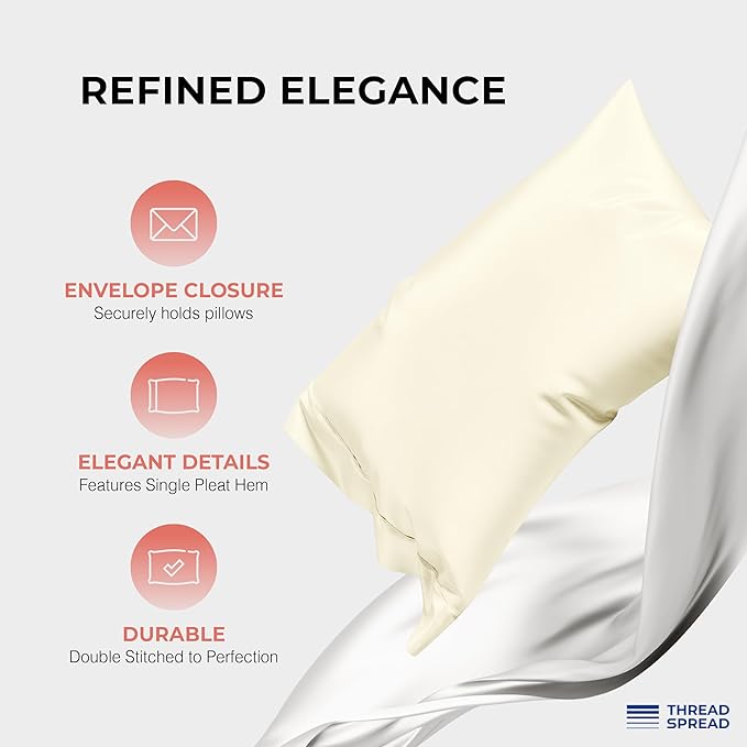 THREAD SPREAD 100% Egyptian Cotton Sheets Queen Size - 1200 Thread Count 4 PC Sheet Set Egyptian Cotton, Sateen Weave Luxury Sheets Queen Size, High Thread Count Sheets, 17" Deep Pocket - Ivory