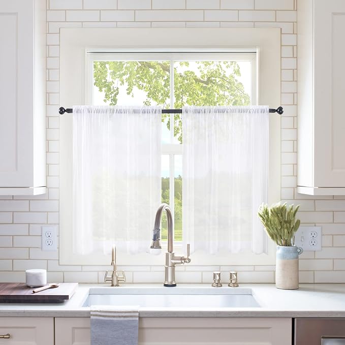 MIULEE 2 Panels Kitchen Tiers Half Window Sheer Curtains Rod Pocket Voile Drapes for Kitchen Bathroom Small Windows 29 by 40 Inch White