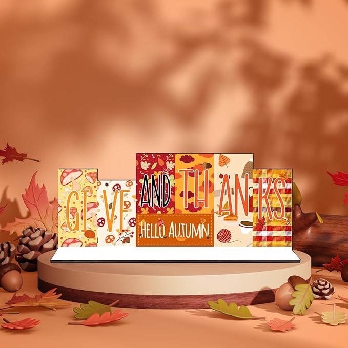 Fall Thanksgiving Table Decorations Centerpieces Fall Harvest Thanks Blessed Wood Sign Table Decorations Fall Tiered Tray Tabletop Decor for Autumn Thanksgiving Party Favors Supplies