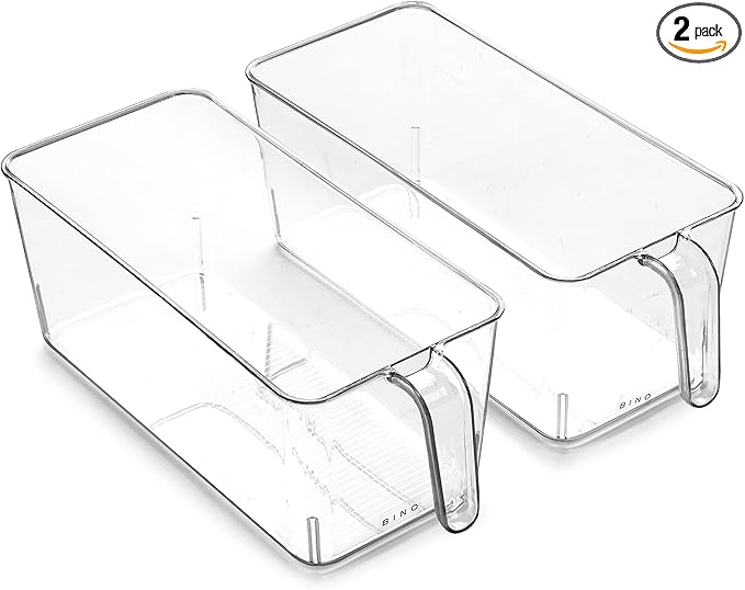 BINO l Plastic Storage Bins l THE HOLDER COLLECTION l 2-Pack, Large Multi-Use Clear Containers for Organizing with Built-in Handles l Pantry Organization & Storage l Kitchen Organizer l Storage Bins