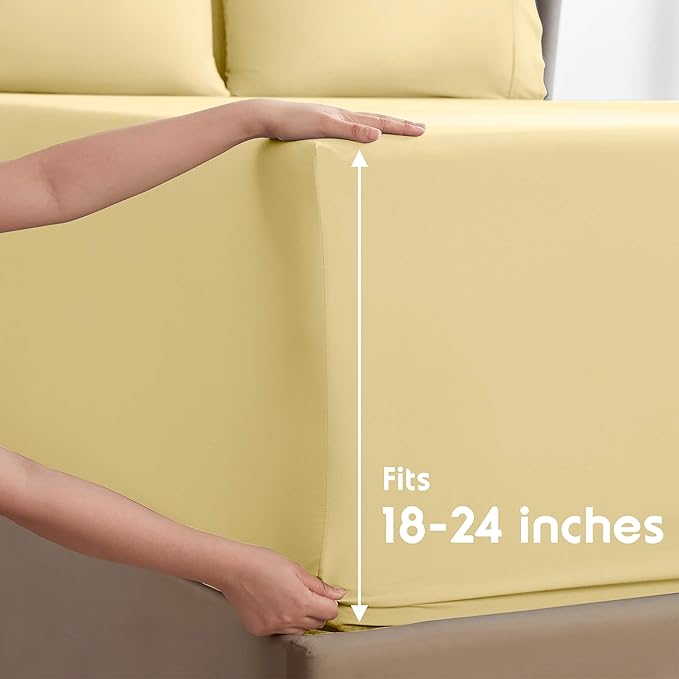 Nestl Extra Deep Queen Sheet Set - 6 Piece Breathable & Cooling Sheets - Hotel Luxury Bedding Set w/18-24 Inch Deep Pockets - Easy & Secure Fit - Super Soft, Wrinkle Free & Comfy - Custard Yellow