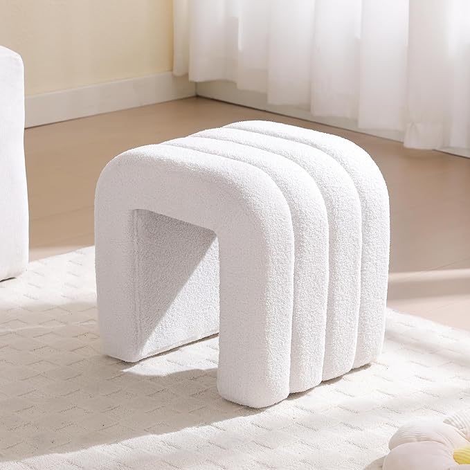 Multi-Functional Ottoman Stool Set of 2, Footrest for Couch, Modern Vanity Stool for Make-up Room, Living Room and Entryway, Small Cute Footstool (White Teddy Fleece)
