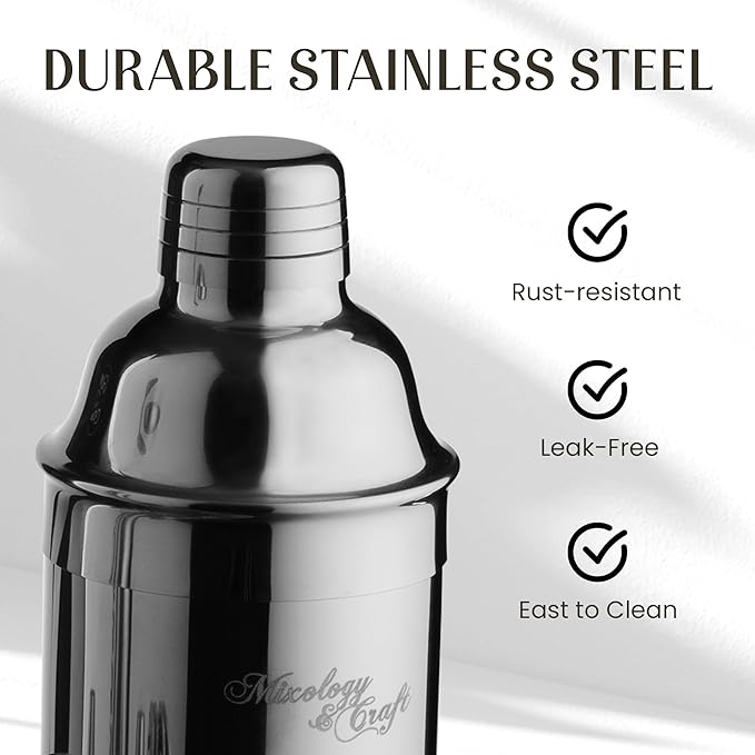 Mixology & Craft Cocktail Shaker Set - 24oz Bartender Kit with Bar Accessories, Stainless Steel Stand, Tools & Recipe Cards - Leak-Proof & Gift-Ready