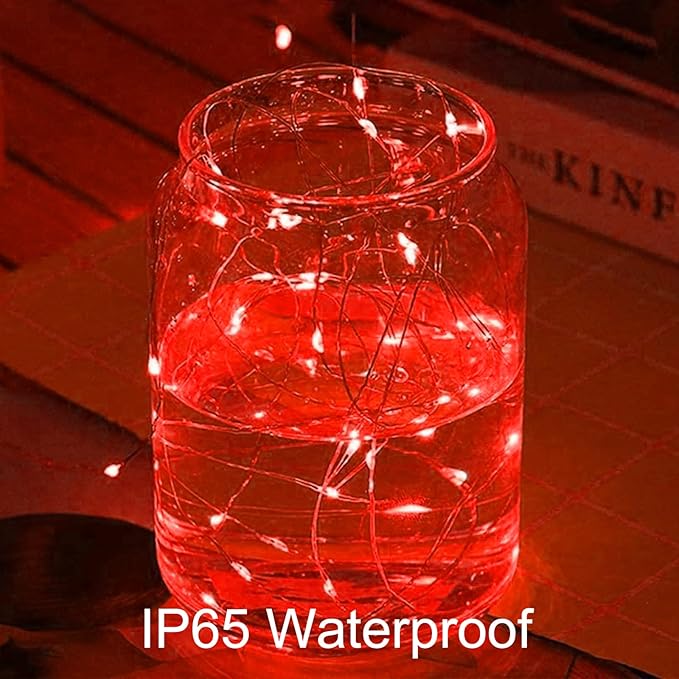 12 Pack Fairy Lights Battery Operated 7 Feet 20 LED Waterproof Christmas String Lights Silver Wire Firefly Starry Moon for Bedroom Red