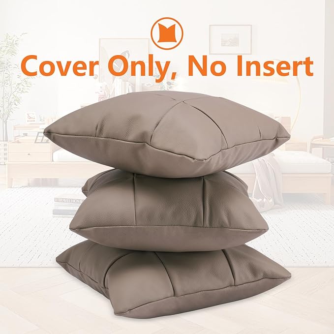 Kidol & Shellder Genuine Leather Throw Pillow Cover 18x18 Modern Solid Lumbar Pillow Covers-Luxury Pillowcases for Couch Sofa Bed-Soft Durable Decorative Cushion Case with Hidden Zipper(Caribe Cocoa)