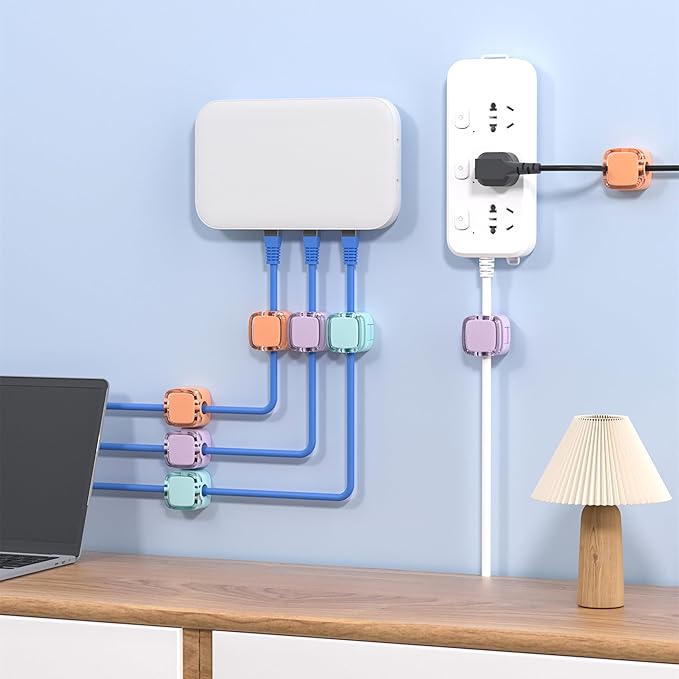 6 Pcs Cable Management Clips for Home Office Desk Cord Keeper Organizer Accessories Charger USB Wire Organizer Cord Holder for Nightstand Automotive (Purple)