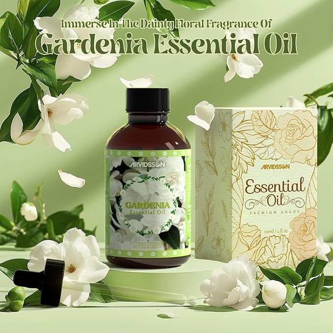 Gardenia Essential Oil 4 Fl Oz (120ml), ARVIDSSON Pure & Natural Gardenia Oil, Aromatherapy Essential Oils for Diffuser, Candle Making, Room Spray Diffuser Oils, Scented Oil Gift for Women