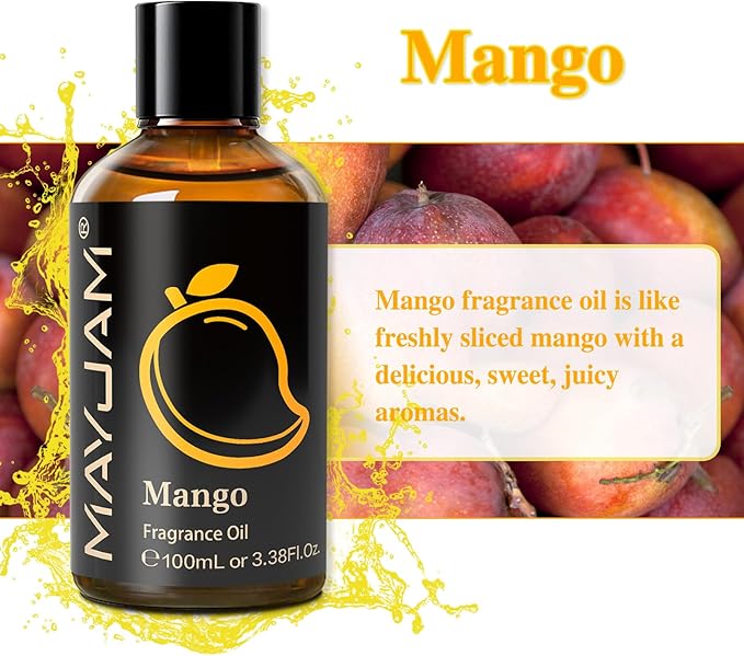 MAYJAM 100ML/3.38FL.OZ Mango Fragrance Oils with Glass Dropper, Essential Oils for Diffusers for Home, Long Lasting Scented Oils for Diffusers Soap Candle Making