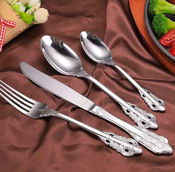 20-Pcs Luxury Silverware Set, Royal Flatware Set, Modern 304 Stainless Steel Flatware, Cutlery, Tableware (Silver, 20)