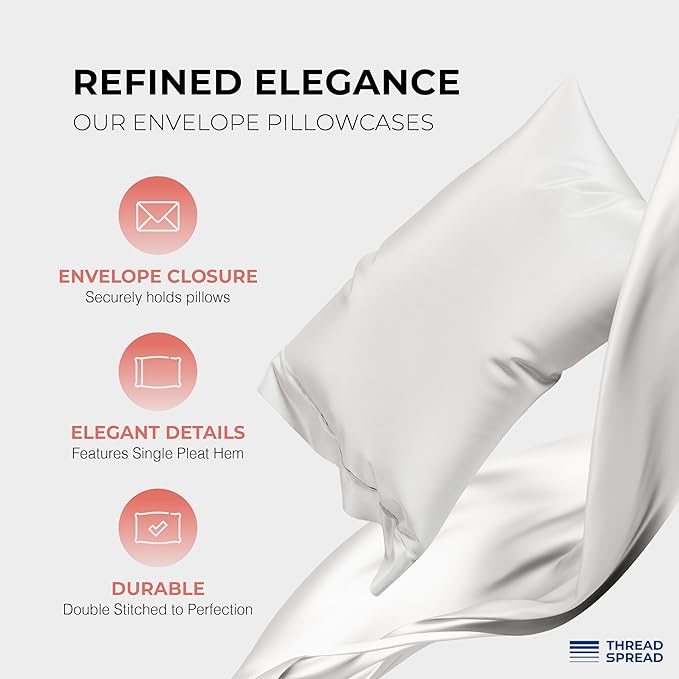 THREAD SPREAD 100% Egyptian Cotton Queen Sheets Set - 1200 Thread Count Luxury Egyptian Cotton Sheets Queen Size Deep Pocket (4 PC, Bright White), Soft, Cooling, Sateen Weave